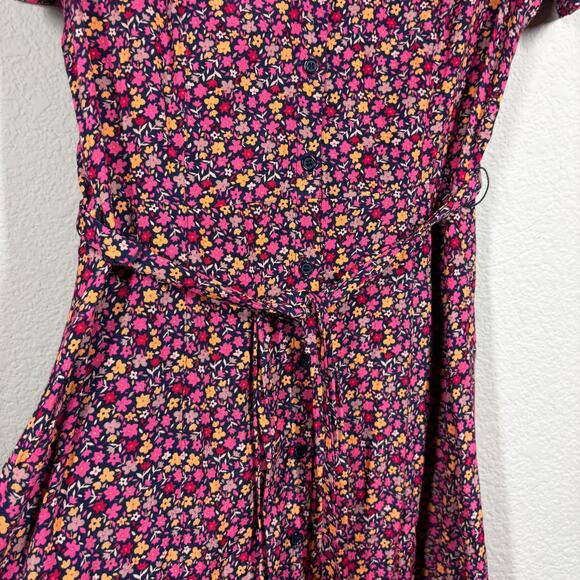 Fat Face Size 2 Midi Shirt Dress Red Pink Floral Belted Short Sleeves Colorful - Picture 9 of 10